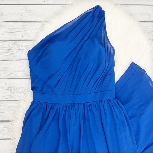 Bill Levkoff Blue One Shoulder Pleated Maxi Dress - Picture 2 of 6